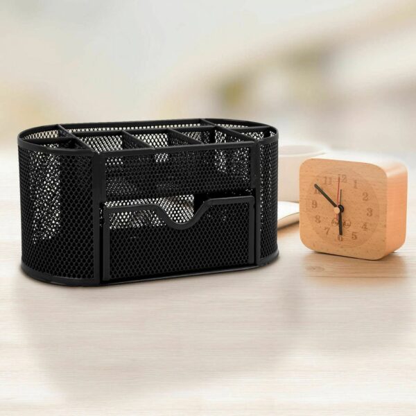 Office Desk Organizer Mesh Desktop Supplies Pen Holder 8 Compartments + 1 Drawer