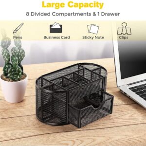 Office Desk Organizer Mesh Desktop Supplies Pen Holder 8 Compartments + 1 Drawer