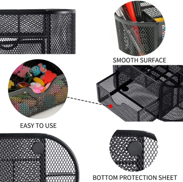 Office Desk Organizer Mesh Desktop Supplies Pen Holder 8 Compartments + 1 Drawer