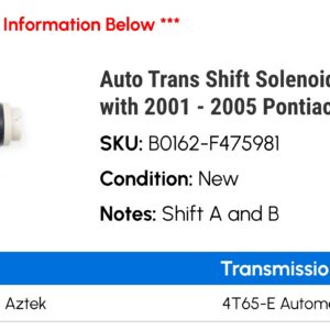 Auto Trans Shift Solenoid - Compatible with 2001 - 2005 Pontiac Aztek 2002 2003 2004 - Image 2
