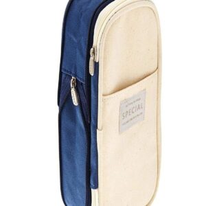 Wrjufa Large Capacity Zipper Pencil Case Pen Pouch Bag Office Student Canvas Stationery Navy - Image 3