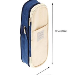 Wrjufa Large Capacity Zipper Pencil Case Pen Pouch Bag Office Student Canvas Stationery Navy - Image 5