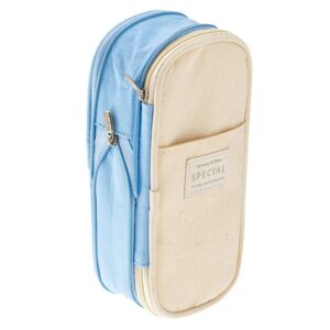 Wrjufa Large Capacity Zipper Pencil Case Pen Pouch Bag Office Student Canvas Stationery Navy - Image 20