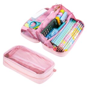 Deli Foldable Pencil Pen Case Big Capacity Pencil Pouch Large Pencil Bag Makeup Bag for Teen Boys Girls School Students, Pink - Image 4