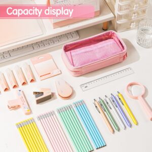 Deli Foldable Pencil Pen Case Big Capacity Pencil Pouch Large Pencil Bag Makeup Bag for Teen Boys Girls School Students, Pink - Image 5