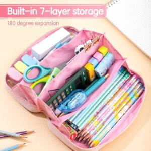 Deli Foldable Pencil Pen Case Big Capacity Pencil Pouch Large Pencil Bag Makeup Bag for Teen Boys Girls School Students, Pink - Image 7
