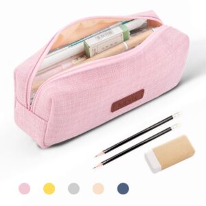 QiShi Big Capacity Pencil Case Stationery Pouch,Multi-Colored Pen Pouch,Cosmetic Pouch Bag, Pen Bag with Zipper Bag for Boy Girl (Pink) - Image 1