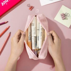 QiShi Big Capacity Pencil Case Stationery Pouch,Multi-Colored Pen Pouch,Cosmetic Pouch Bag, Pen Bag with Zipper Bag for Boy Girl (Pink) - Image 4