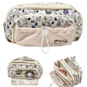 Anime Snoopy Inspired Zipper Pencil Case Organizer Pouch – Multi-Compartment Storage Bag with Mesh Pocket - Image 1