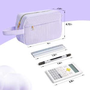 DAKIMOE Pencil Case Cute Pencil Pouch Corduroy Colored Large Capacity Soft Lightweight Versatile Stationary for Students Teens Adults, Purple - Image 3