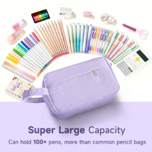 DAKIMOE Pencil Case Cute Pencil Pouch Corduroy Colored Large Capacity Soft Lightweight Versatile Stationary for Students Teens Adults, Purple - Image 5