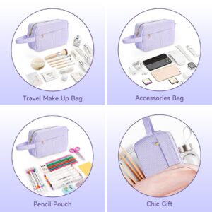 DAKIMOE Pencil Case Cute Pencil Pouch Corduroy Colored Large Capacity Soft Lightweight Versatile Stationary for Students Teens Adults, Purple - Image 7