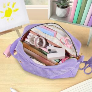 DAKIMOE Pencil Case Cute Pencil Pouch Corduroy Colored Large Capacity Soft Lightweight Versatile Stationary for Students Teens Adults, Purple - Image 8