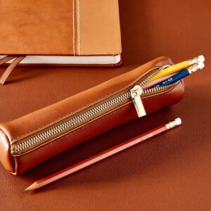 Pen + Gear Simulated Leather Pencil Pouch, Zipper Pull, Cognac Brown - Image 4