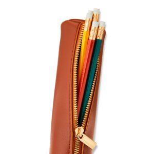 Pen + Gear Simulated Leather Pencil Pouch, Zipper Pull, Cognac Brown - Image 5