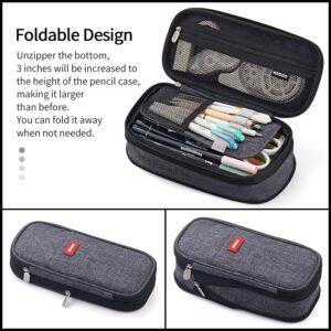 Jeexi Large Capacity Colored Canvas Pencil Case - Storage Pouch Marker Pen Big Stationery Case Simple Great Bag Holder for Middle High School Office College Student Unisex Adult Teen Gift (Gray) - Image 4