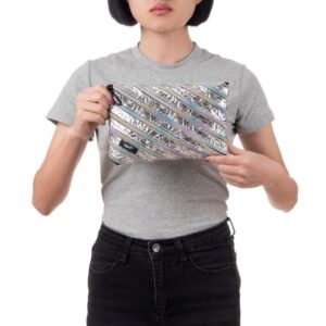 ZIPIT Metallic Large Pencil Case for Girls, Large Capacity Pencil Pouch, Case for Elementary School & Middle School (Silver-Rainbow) - Image 5