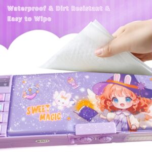 Ristpal Pop up Multi Function Pencil Case l(6-12), Cute Cartoon Pencil Box with Sharpener, Schedule, Whiteboard(Purple) - Image 3