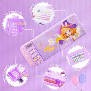Ristpal Pop up Multi Function Pencil Case l(6-12), Cute Cartoon Pencil Box with Sharpener, Schedule, Whiteboard(Purple) - Image 4