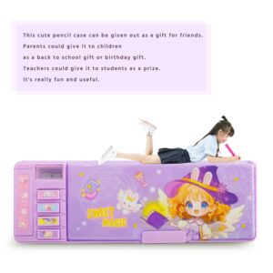 Ristpal Pop up Multi Function Pencil Case l(6-12), Cute Cartoon Pencil Box with Sharpener, Schedule, Whiteboard(Purple) - Image 7