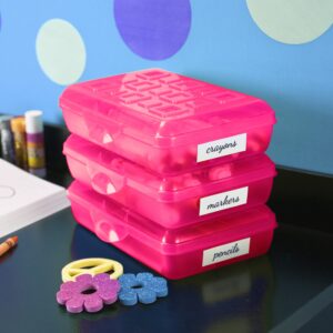 Sterilite Small Pencil Box Plastic, Neon Pink - Image 4