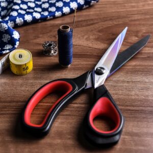 LIVINGO Heavy Duty Fabric Scissors Titanium, 8.5″, Red & Black
