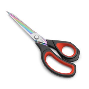 LIVINGO Heavy Duty Fabric Scissors Titanium, 8.5″, Red & Black