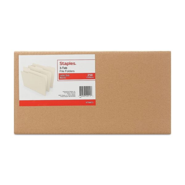 Staples 3-Tab File Folders Letter Assorted Position Manila 250/Box TR56673