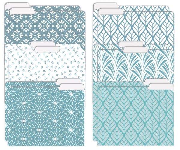 Better Office Products Decorative File Folders, 12 Pack, 6 Unique Designs, Heavyweight, Letter Size (9.5 x 11.5″) with 1/3 Cut Tab, Soft Hue Floral Designs, Fashion Folders