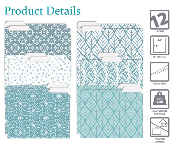 Better Office Products Decorative File Folders, 12 Pack, 6 Unique Designs, Heavyweight, Letter Size (9.5 x 11.5″) with 1/3 Cut Tab, Soft Hue Floral Designs, Fashion Folders