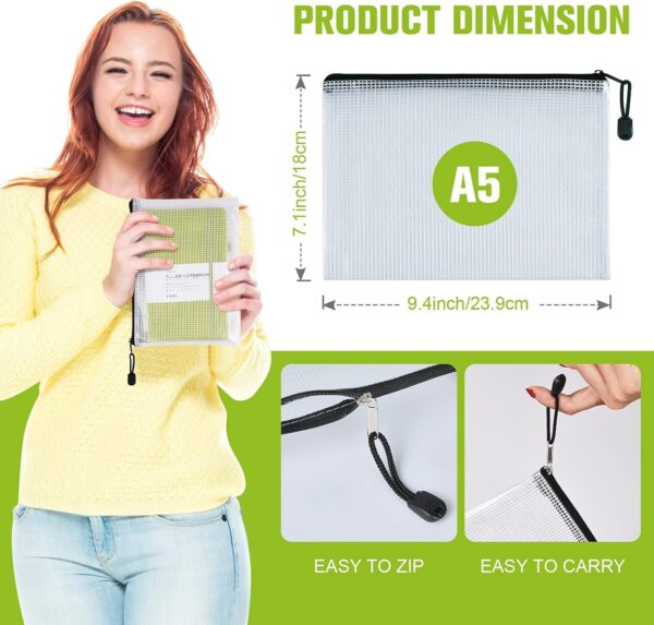 Mesh Zipper Pouch, 6PCS Waterproof Plastic Mesh ZipperBag, A5 Size Tear-Resistant Document Pouch, Extra Large Zip File Bags, for School Office Supplies Home Travel Storage(9.4×7.1 Inch)
