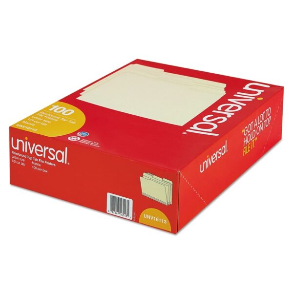 Double-Ply Top Tab Manila File Folders, 1/3-Cut Tabs, Letter Size, 100/Box