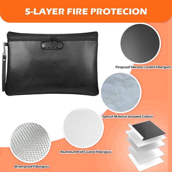 HOMEYA 14″ x 10″ Large Fireproof Document Bag with Lock & Zip, Waterproof Fire Proof Safe Money Pouch for Important Paper, Cash, Tablet and Jewelry