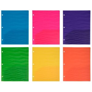 JAM Paper Plastic Heavy Duty 3 Hole Folders, 9.5 x 11.625, Assorted Colors, 6/Pack