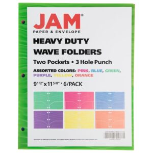 JAM Paper Plastic Heavy Duty 3 Hole Folders, 9.5 x 11.625, Assorted Colors, 6/Pack
