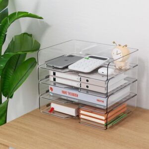 Upgrade Paper Organizer Letter Tray, 4 Pack Acrylic Stackable Desk File Organizer,Clear File Organizer for Desk, Office Organizer for File Paper, Ipad, Letter, A4 Office File, Books,Paper Folder - Image 5
