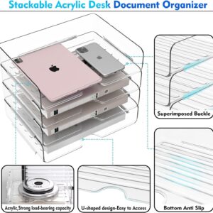 Upgrade Paper Organizer Letter Tray, 4 Pack Acrylic Stackable Desk File Organizer,Clear File Organizer for Desk, Office Organizer for File Paper, Ipad, Letter, A4 Office File, Books,Paper Folder - Image 6