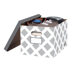 Bankers Box 3-Count Decorative, Letter/Legal File Box, Grey, Diamond Design with Grey Lid - Image 3