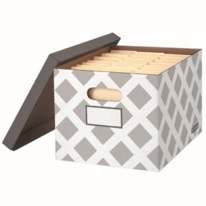 Bankers Box 3-Count Decorative, Letter/Legal File Box, Grey, Diamond Design with Grey Lid - Image 4