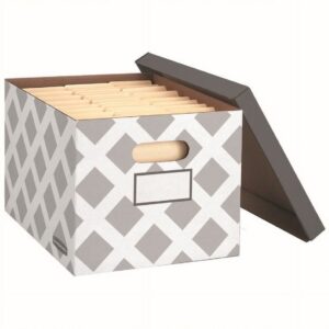 Bankers Box 3-Count Decorative, Letter/Legal File Box, Grey, Diamond Design with Grey Lid - Image 7