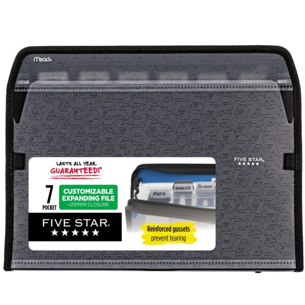Five Star 7-Pocket Expanding File with Reminder Tabs, 8 1/2″ x 11″, Black