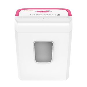 Bonsaii 6-Sheet Cross Cut Paper Shredder with Pink Handle, Compact for Home and Office Use, White