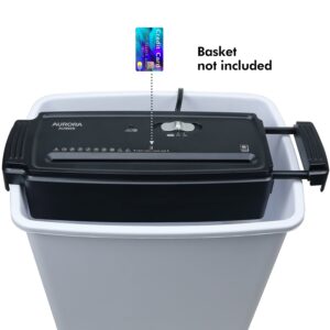 Aurora AU660S 6-Sheet Strip Cut Paper / Credit Card Shredder Without Wastebasket, Portable with Extendable Arm