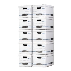 Bankers Box Basic Duty Letter/Legal File Storage Box with Lids, 10 Pack, White Corrugate Cardboard - Image 6