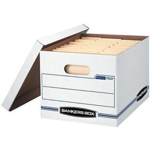 Bankers Box Basic Duty Letter/Legal File Storage Box with Lids, 10 Pack, White Corrugate Cardboard - Image 7