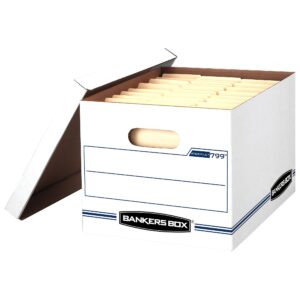 Bankers Box Basic Duty Letter/Legal File Storage Box with Lids, 10 Pack, White Corrugate Cardboard - Image 13