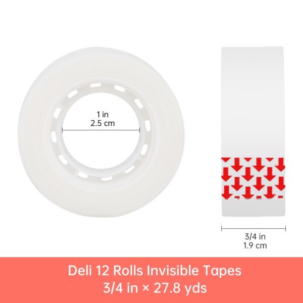 Invisible Tapes, Deli 12-Rolls Invisible Tape 3/4 x 1000 Inches, Numerous Applications Stationery Transparent Tape for Office Home School