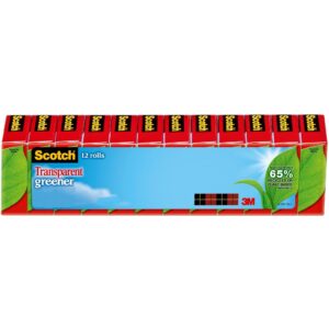 Scotch 612-12P 1 in. Core 0.75 in. x 75 ft. Transparent Greener Tape (12-Piece/Pack) - Image 1