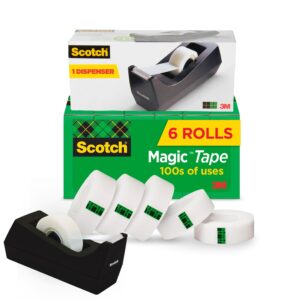Scotch Magic Tape, Clear, 3/4" x 1000", 6 Rolls with Black Dispenser - Image 11