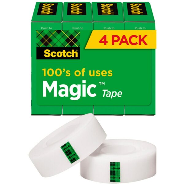 Scotch Magic Invisible Tape, 3/4″ x 1000″, Clear, Pack of 4 rolls
